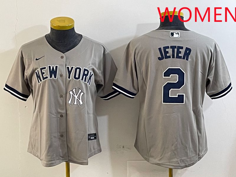 Women New York Yankees 2 Jeter Grey Game 2025 Nike MLB Jersey style 11